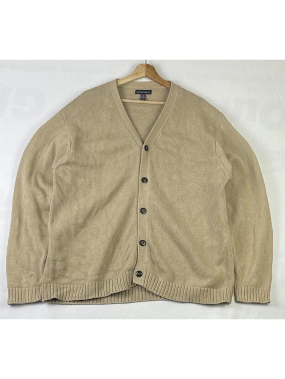 Vintage Denver Hayes Cotton Cardigan Beige Cable Knit Button Up Sz XL